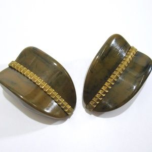Art Deco Bakelite Dress Clips, Set, 1940's, Olive
